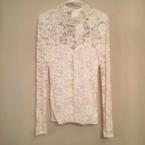 NWOT White Lace Long Sleeve Sweetheart Top Size M